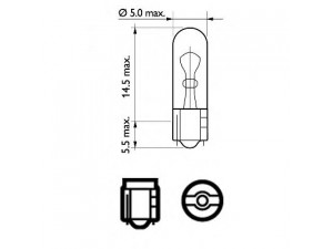 PHILIPS 12505CP lemputė, prietaisų skydelio apšvietimas; lemputė; lemputė, daiktadėžės lemputė 
 Elektros įranga -> Šviesos -> Vidaus apšvietimas -> Dėtuvės apšvietimas