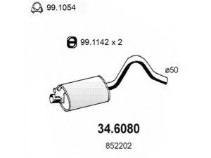 ASSO 34.6080 vidurinis duslintuvas 
 Išmetimo sistema -> Duslintuvas
852202, 852231, 90183560, 90220043