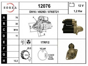 EAI 12076 starteris 
 Elektros įranga -> Starterio sistema -> Starteris
752112203, 752112304