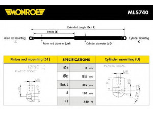 MONROE ML5740 dujinė spyruoklė, gaubtas 
 Kėbulas -> Dujinės spyruoklės
8J0823359C