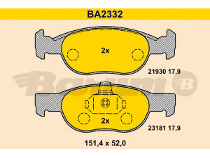 BARUM BA2332 stabdžių trinkelių rinkinys, diskinis stabdys 
 Techninės priežiūros dalys -> Papildomas remontas
77362190, 9947934