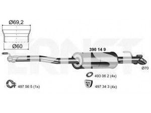 ERNST 390149 vidurinis duslintuvas 
 Išmetimo sistema -> Duslintuvas
906 490 31 01, 906 490 42 01