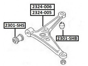 ASVA 2324-006 vikšro valdymo svirtis 
 Ašies montavimas/vairavimo mechanizmas/ratai -> Valdymo svirtis/pasukamosios svirties sujungimas -> Vairo trauklės (valdymo svirtis, išilginis balansyras, diago
7M0 407 151 B