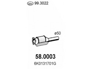 ASSO 58.0003 katalizatoriaus keitiklis 
 Išmetimo sistema -> Katalizatoriaus keitiklis
6K0131701G, 6K0131701S, 6K0131701SV