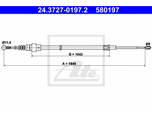 ATE 24.3727-0197.2 trosas, stovėjimo stabdys 
 Stabdžių sistema -> Valdymo svirtys/trosai
6Q0 609 721 C, 6Q0 609 721 F, 6Q0 609 721 K