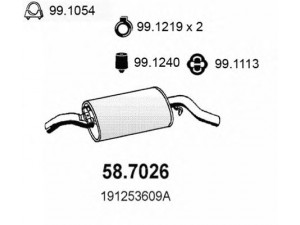 ASSO 58.7026 galinis duslintuvas 
 Išmetimo sistema -> Duslintuvas
191253609A, 191253609AB, 191253609AC
