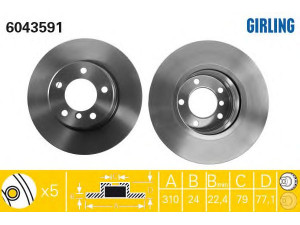 GIRLING 6043591 stabdžių diskas 
 Stabdžių sistema -> Diskinis stabdys -> Stabdžių diskas
34116756745, 34116764021, 34116864059