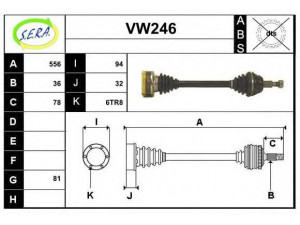SERA VW246 kardaninis velenas 
 Ratų pavara -> Kardaninis velenas
1J0407271AC, 1J0407271AL, 1J0407271AM