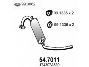 ASSO 54.7011 galinis duslintuvas 
 Išmetimo sistema -> Duslintuvas
174307A530, 174307A780, 174307B040