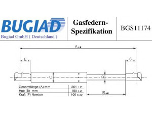 BUGIAD BGS11174 dujinė spyruoklė, galinis langas 
 Kėbulas -> Dujinės spyruoklės
87170-3E000, 87170-3E010, 87180-3E000