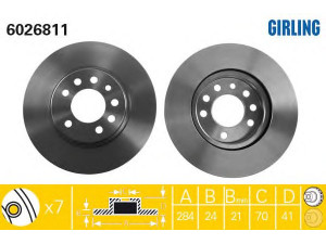 GIRLING 6026811 stabdžių diskas 
 Stabdžių sistema -> Diskinis stabdys -> Stabdžių diskas
569047, 90374545, 90442513, 4241428