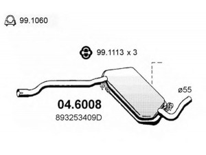 ASSO 04.6008 vidurinis duslintuvas 
 Išmetimo sistema -> Duslintuvas
893253078A, 893253078M, 893253409D
