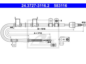 ATE 24.3727-3116.2 trosas, stovėjimo stabdys 
 Stabdžių sistema -> Valdymo svirtys/trosai
59760-2L300