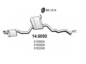 ASSO 14.6050 vidurinis duslintuvas 
 Išmetimo sistema -> Duslintuvas
5023343, 6156604, 6160926, 6162048