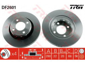 TRW DF2601 stabdžių diskas 
 Dviratė transporto priemonės -> Stabdžių sistema -> Stabdžių diskai / priedai
8A0615301A, 8A0615301E, 8AO615301A