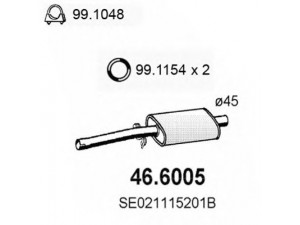ASSO 46.6005 vidurinis duslintuvas 
 Išmetimo sistema -> Duslintuvas
SE021115201B, SE021115201E