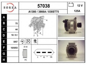 EAI 57038 kintamosios srovės generatorius 
 Elektros įranga -> Kint. sr. generatorius/dalys -> Kintamosios srovės generatorius
12317515030, YLE102340