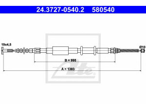 ATE 24.3727-0540.2 trosas, stovėjimo stabdys 
 Stabdžių sistema -> Valdymo svirtys/trosai
46465194, 46468155, 46737015, 60813055