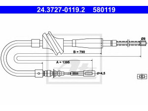 ATE 24.3727-0119.2 trosas, stovėjimo stabdys 
 Stabdžių sistema -> Valdymo svirtys/trosai
443 609 721, 443 609 721 K