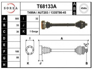 EAI T68133A kardaninis velenas 
 Ratų pavara -> Kardaninis velenas
893407271P, 895407271F, 8A0407271AT
