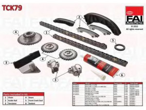 FAI AutoParts TCK79 pavaros grandinės komplektas 
 Variklis -> Variklio uždegimo laiko reguliavimo kontrolė -> Sinchronizavimo grandinė/įtempiklis/kreiptuvas -> Pavaros grandinės komplektas
243512A001, 243612A001