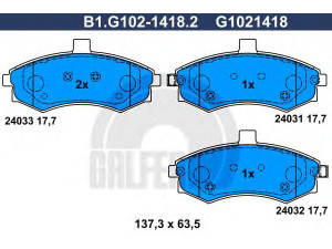 GALFER B1.G102-1418.2 stabdžių trinkelių rinkinys, diskinis stabdys 
 Techninės priežiūros dalys -> Papildomas remontas
58101-2DA40, 58101-2DA60