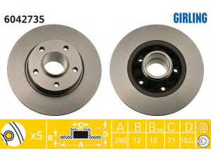 GIRLING 6042735 stabdžių diskas 
 Stabdžių sistema -> Diskinis stabdys -> Stabdžių diskas
4320600Q0D, 4320600QAB, 4320600QAC