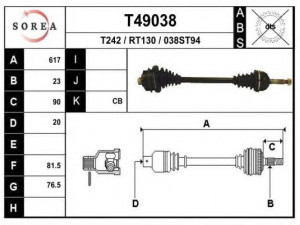 EAI T49038 kardaninis velenas 
 Ratų pavara -> Kardaninis velenas
7701455342, 7701498695, 7701498696