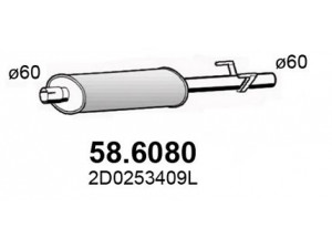 ASSO 58.6080 vidurinis duslintuvas 
 Išmetimo sistema -> Duslintuvas
2D0253409E, 2D0253409L