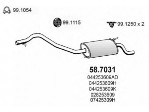 ASSO 58.7031 galinis duslintuvas 
 Išmetimo sistema -> Duslintuvas
028253609, 028253609B, 028253609D