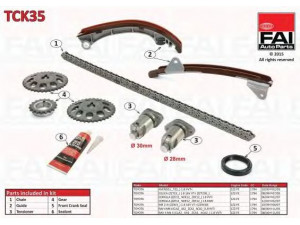 FAI AutoParts TCK35 pavaros grandinės komplektas 
 Variklis -> Variklio uždegimo laiko reguliavimo kontrolė -> Sinchronizavimo grandinė/įtempiklis/kreiptuvas -> Pavaros grandinės komplektas
13506-0D020, 13506-22030