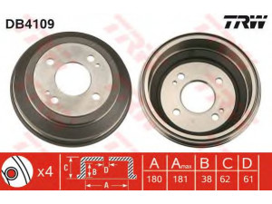 TRW DB4109 stabdžių būgnas 
 Stabdžių sistema -> Būgninis stabdys -> Stabdžių būgnas
42610SB2000, 42610SB2010, 42610SB2760