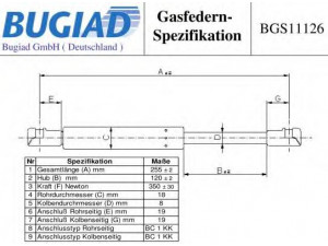 BUGIAD BGS11126 dujinė spyruoklė, bagažinė 
 Priedai -> Bagažinė/pakrovimo skyrius
8P7 827 552, 8P7 827 552 A, 8P7 827 552 C