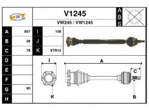 SNRA V1245 kardaninis velenas 
 Ratų pavara -> Kardaninis velenas
1J0407272CR, 1J0407272CT, 1J0407272FK