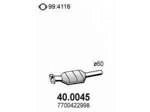 ASSO 40.0045 katalizatoriaus keitiklis 
 Išmetimo sistema -> Katalizatoriaus keitiklis
7700422998
