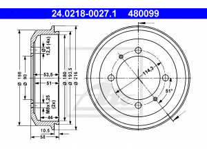 ATE 24.0218-0027.1 stabdžių būgnas 
 Stabdžių sistema -> Būgninis stabdys -> Stabdžių būgnas
58411-22000, 58411-22010, 58411-22020
