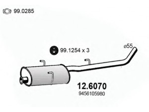 ASSO 12.6070 vidurinis duslintuvas 
 Išmetimo sistema -> Duslintuvas
171732, 171733, 9456105980, 171732
