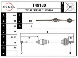 EAI T49180 kardaninis velenas 
 Ratų pavara -> Kardaninis velenas
7700103863, 7700104473, 7700104474