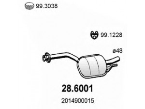 ASSO 28.6001 vidurinis duslintuvas 
 Išmetimo sistema -> Duslintuvas
2014900015, 2014900415, 2014900915