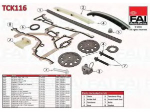 FAI AutoParts TCK116 pavaros grandinės komplektas 
 Variklis -> Variklio uždegimo laiko reguliavimo kontrolė -> Sinchronizavimo grandinė/įtempiklis/kreiptuvas -> Pavaros grandinės komplektas
55562234