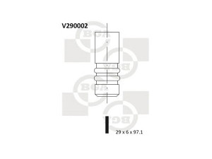 BGA V290002 įleidimo vožtuvas 
 Variklis -> Variklio uždegimo laiko reguliavimo kontrolė -> Vožtuvų eilė -> Vožtuvai/dalys
642165, 642168, 90502316, 90502319