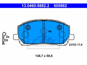 ATE 13.0460-5882.2 stabdžių trinkelių rinkinys, diskinis stabdys 
 Techninės priežiūros dalys -> Papildomas remontas
04465-48020, 04465-48040, 04465-48090