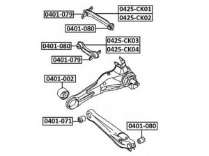 ASVA 0401-080 valdymo svirties/išilginių svirčių įvorė 
 Ašies montavimas/vairavimo mechanizmas/ratai -> Valdymo svirtis/pasukamosios svirties sujungimas -> Montavimas/sutvirtinimas
MN101087, MR403464, MB809222, MR491348