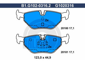 GALFER B1.G102-0316.2 stabdžių trinkelių rinkinys, diskinis stabdys 
 Techninės priežiūros dalys -> Papildomas remontas
34 21 1 160 340, 34 21 1 160 533