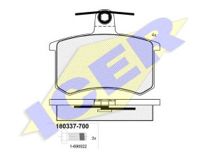 ICER 180337 stabdžių trinkelių rinkinys, diskinis stabdys 
 Techninės priežiūros dalys -> Papildomas remontas
0060 743 565, 0060 743 578, 0060 760 120