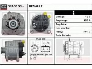 DELCO REMY DRA0103N kintamosios srovės generatorius 
 Elektros įranga -> Kint. sr. generatorius/dalys -> Kintamosios srovės generatorius
7711134926, 8200138269, 8200290220