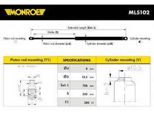 MONROE ML5102 dujinė spyruoklė, gaubtas 
 Kėbulas -> Dujinės spyruoklės
9802464, 9802564, 9803764