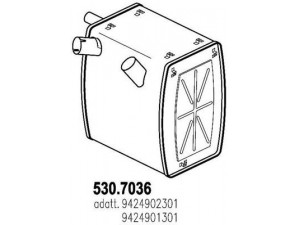ASSO 530.7036 vidurinis / galinis duslintuvas 
 Išmetimo sistema -> Duslintuvas
9424901301, 9424902301