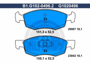 GALFER B1.G102-0496.2 stabdžių trinkelių rinkinys, diskinis stabdys 
 Techninės priežiūros dalys -> Papildomas remontas
77362205, 77363496, 9948870
