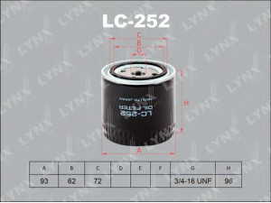LYNXauto LC-252 alyvos filtras 
 Techninės priežiūros dalys -> Techninės priežiūros intervalai
15208-BN300, 15208-BN30A, 5001 869 771